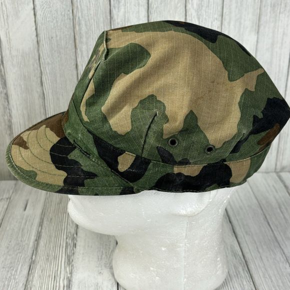 Military Army Woodland Camouflage‎ Utility Cap Hat Size Medium Camo Eagle - Picture 4 of 11